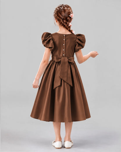 Chocolate A-line Girls Formal Dresses Back