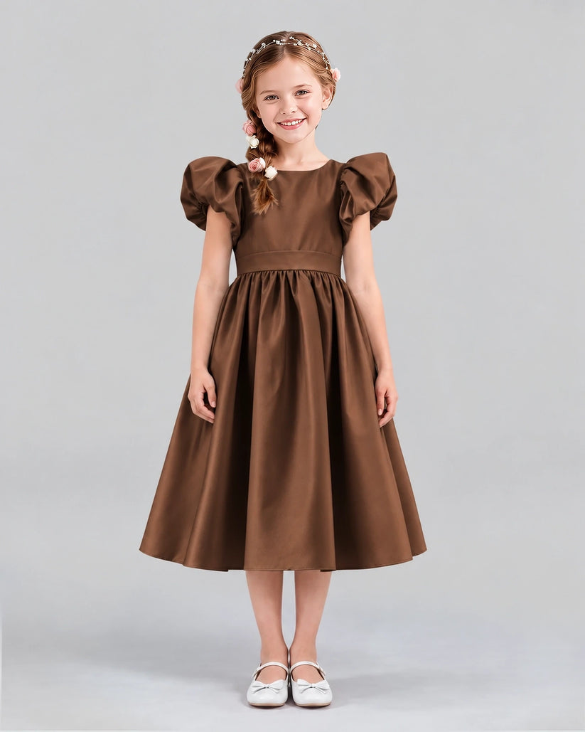 Chocolate A-line Girls Formal Dresses Front