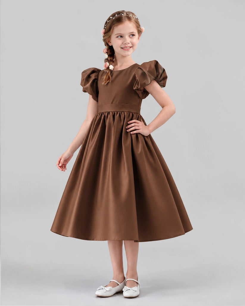 Chocolate A-line Girls Formal Dresses Side