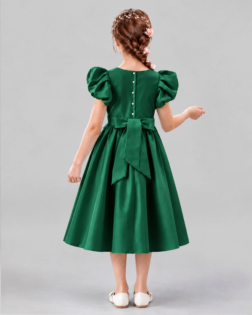 Dark Green A-line Girls Formal Dresses Back