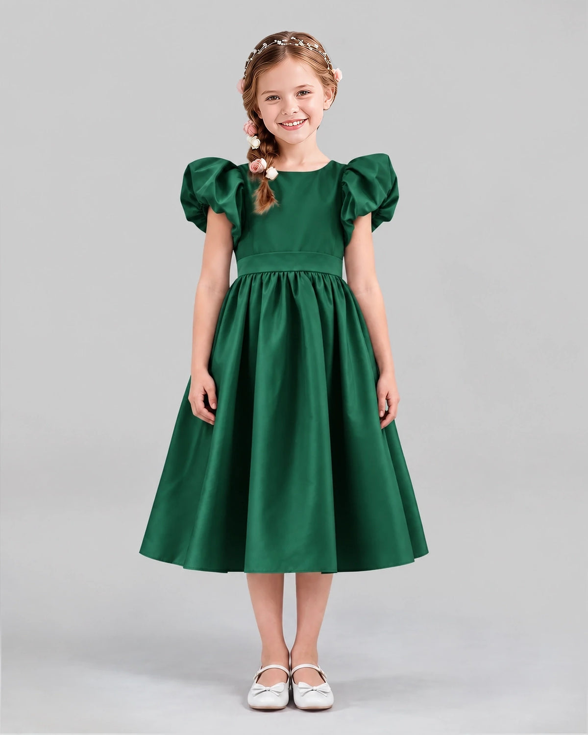 Dark Green A-line Girls Formal Dresses Front