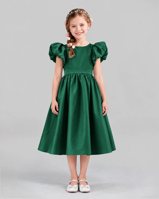 Dark Green A-line Girls Formal Dresses Front