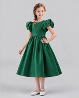 Dark Green A-line Girls Formal Dresses Side