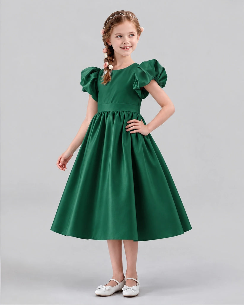 Dark Green A-line Girls Formal Dresses Side