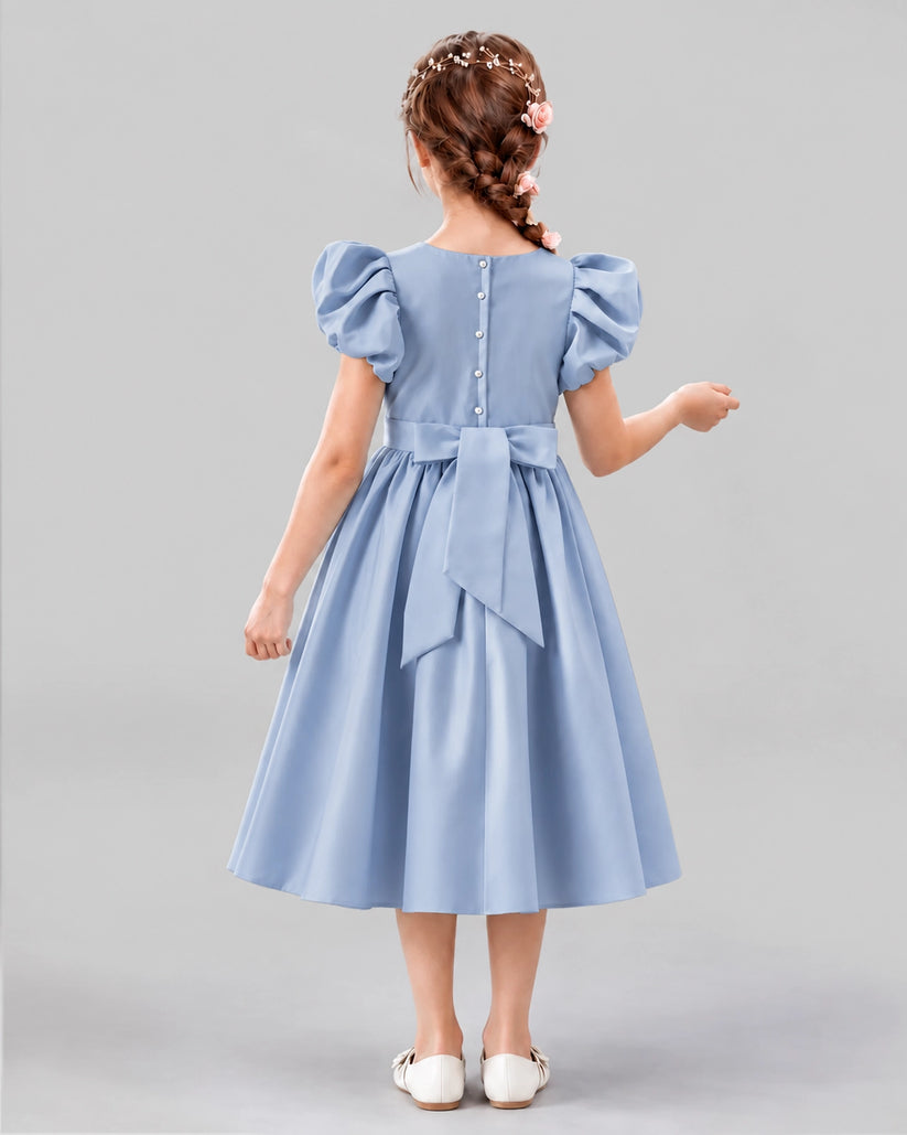 Dusty Blue A-line Girls Formal Dresses Back