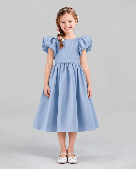Dusty Blue A-line Girls Formal Dresses Front