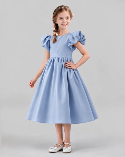 Dusty Blue A-line Girls Formal Dresses Side