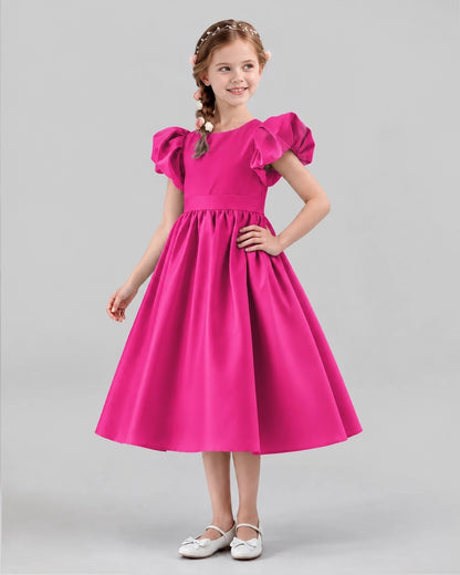 Hot Pink A-line Girls Formal Dresses Side