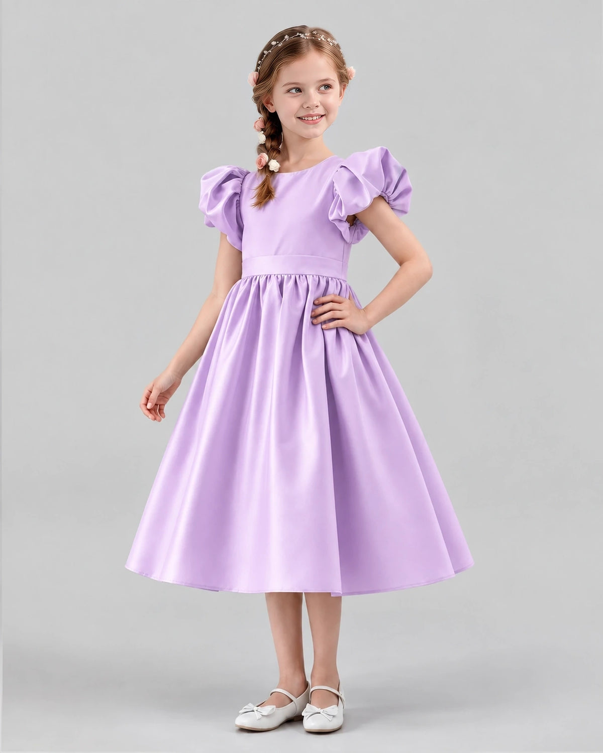 Lilac A-line Girls Formal Dresses Side