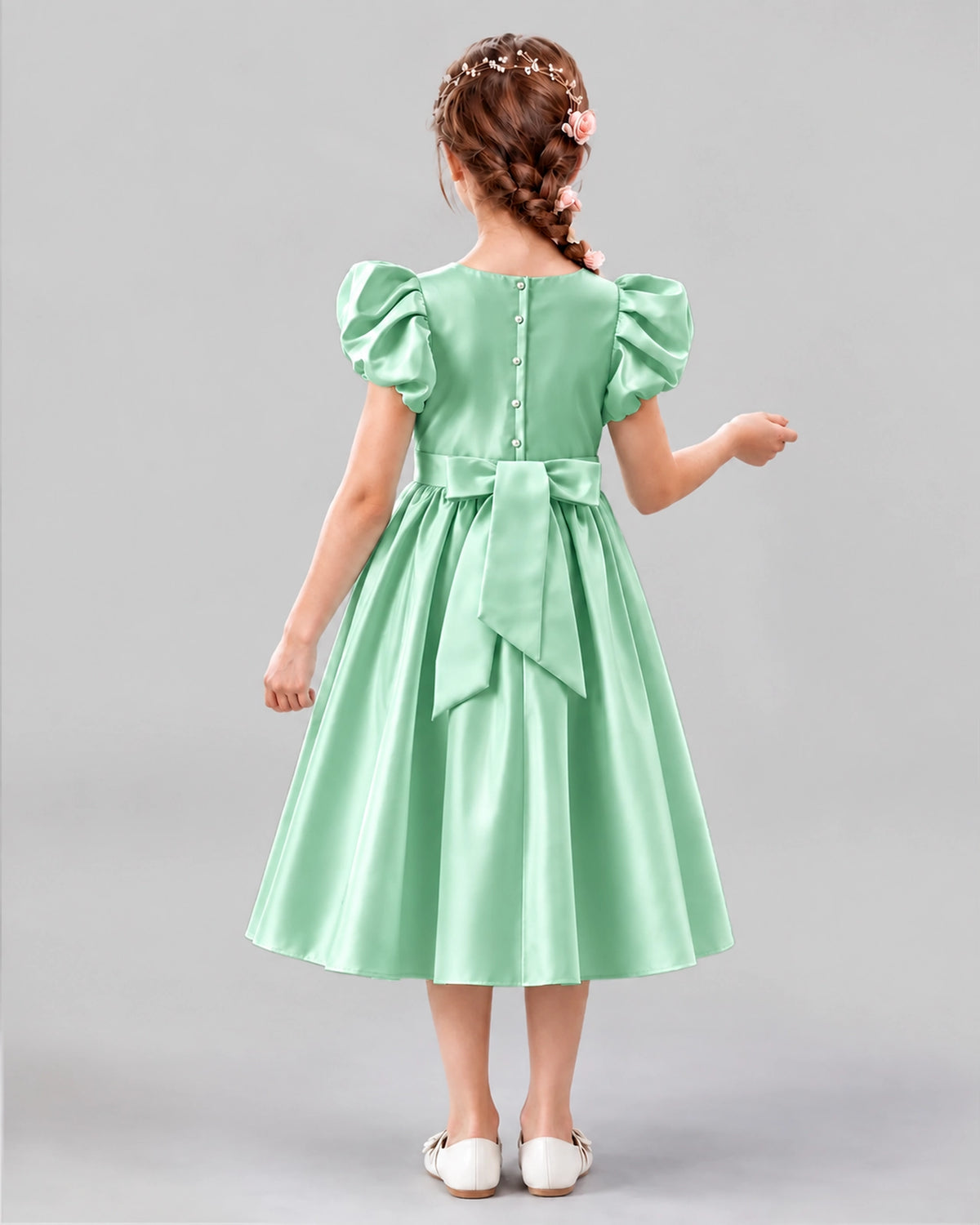Mint Green A-line Girls Formal Dresses Back