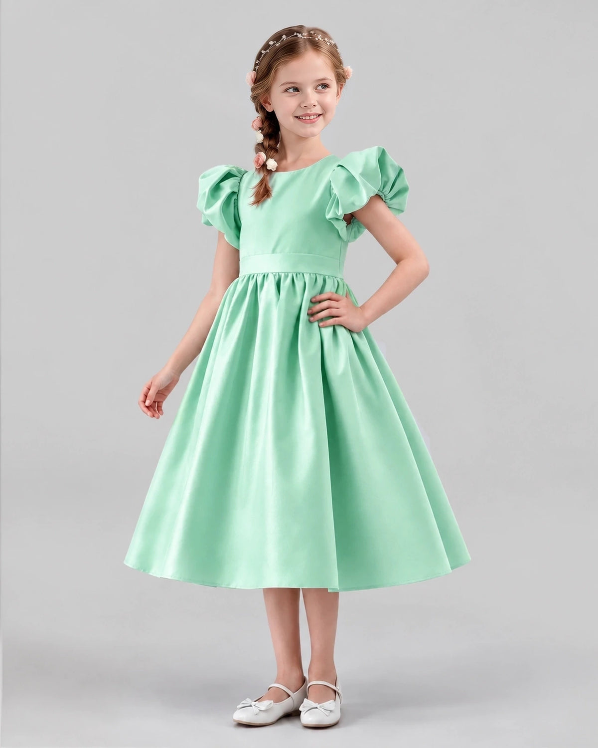 Mint Green A-line Girls Formal Dresses Side