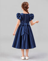 Navy Blue A-line Girls Formal Dresses Back