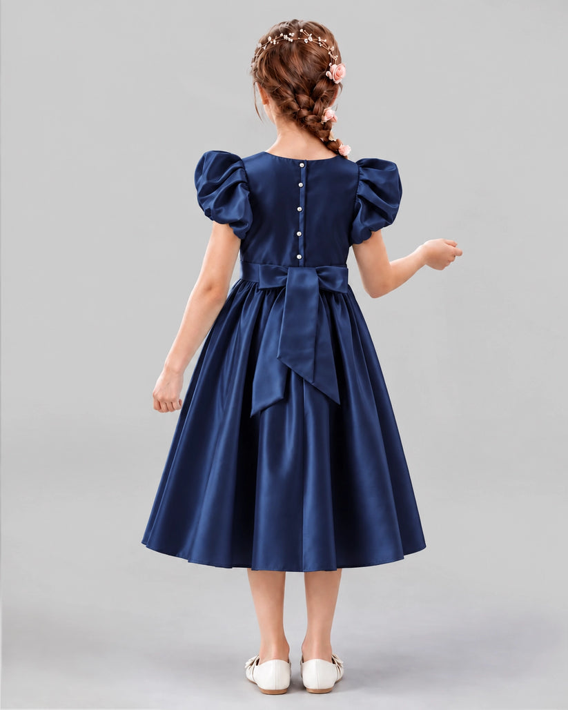 Navy Blue A-line Girls Formal Dresses Back