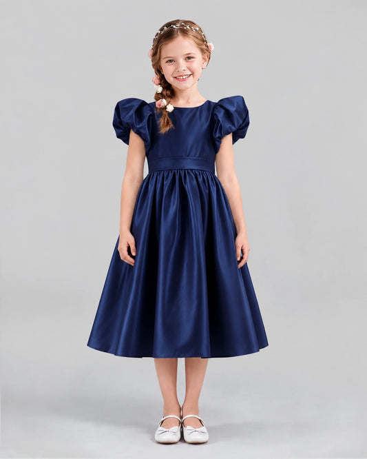 Navy Blue A-line Girls Formal Dresses Front