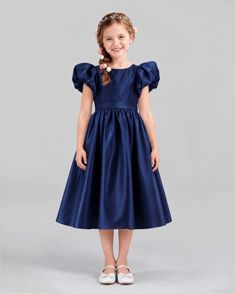 Navy Blue A-line Girls Formal Dresses Front