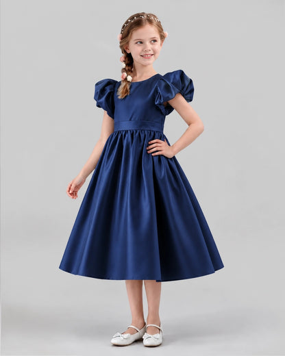 Navy Blue A-line Girls Formal Dresses Side