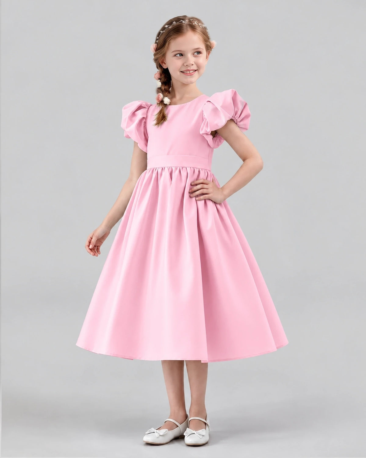 Pink A-line Girls Formal Dresses Side