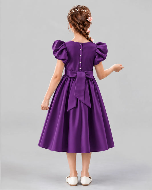 Purple A-line Girls Formal Dresses Back