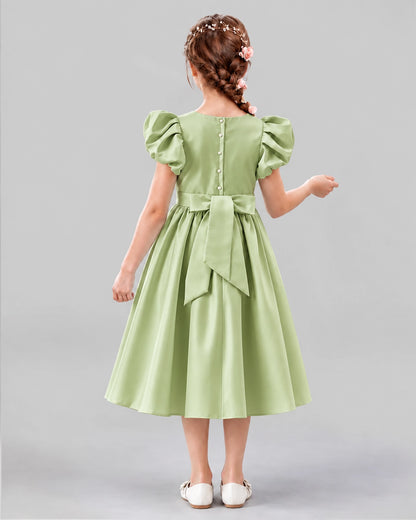 Sage Green A-line Girls Formal Dresses Back