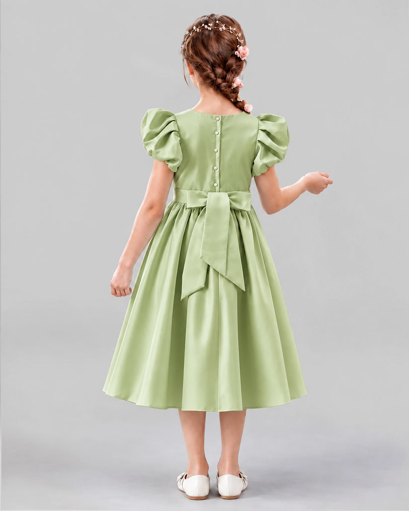 Sage Green A-line Girls Formal Dresses Back