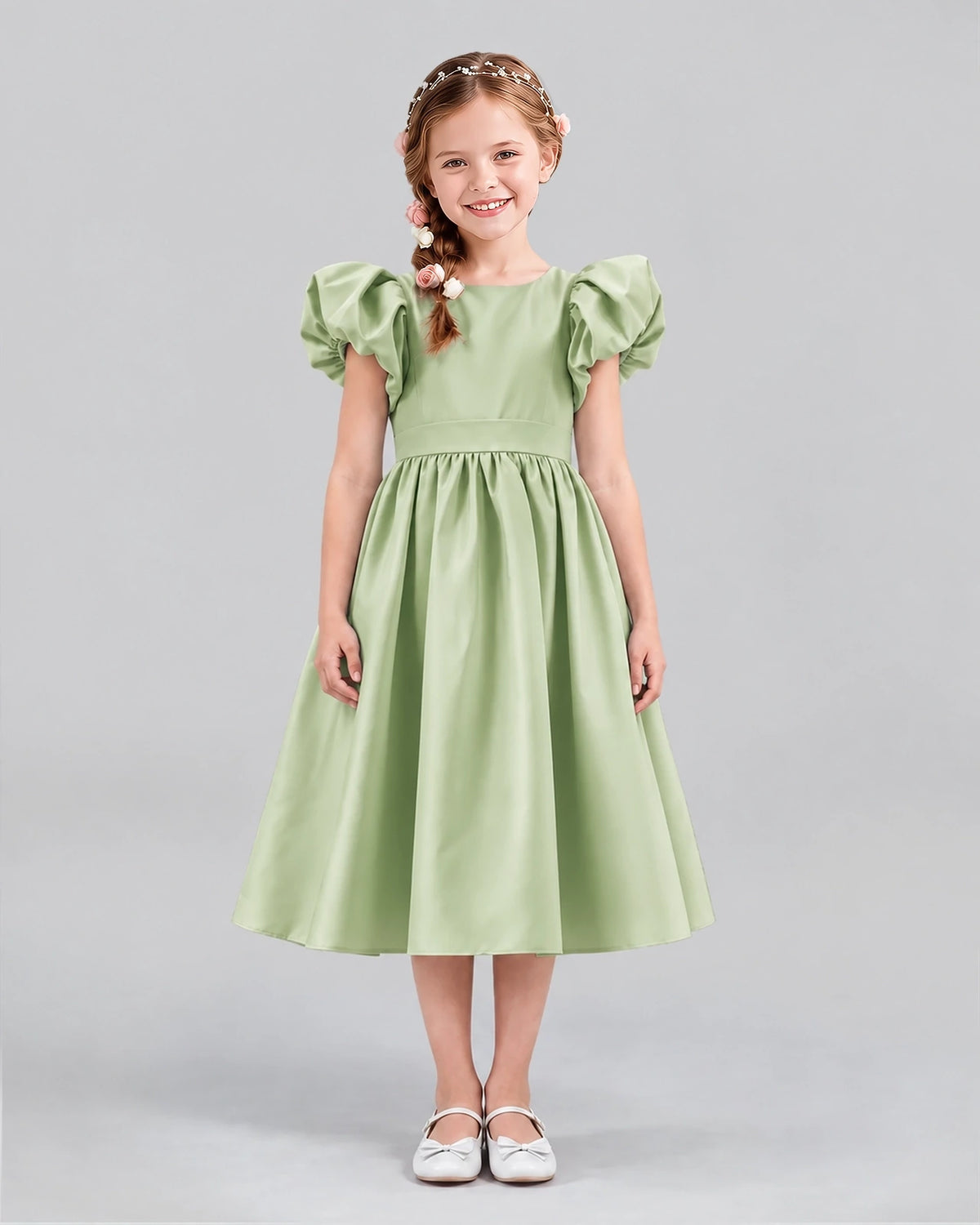 Sage Green A-line Girls Formal Dresses Front