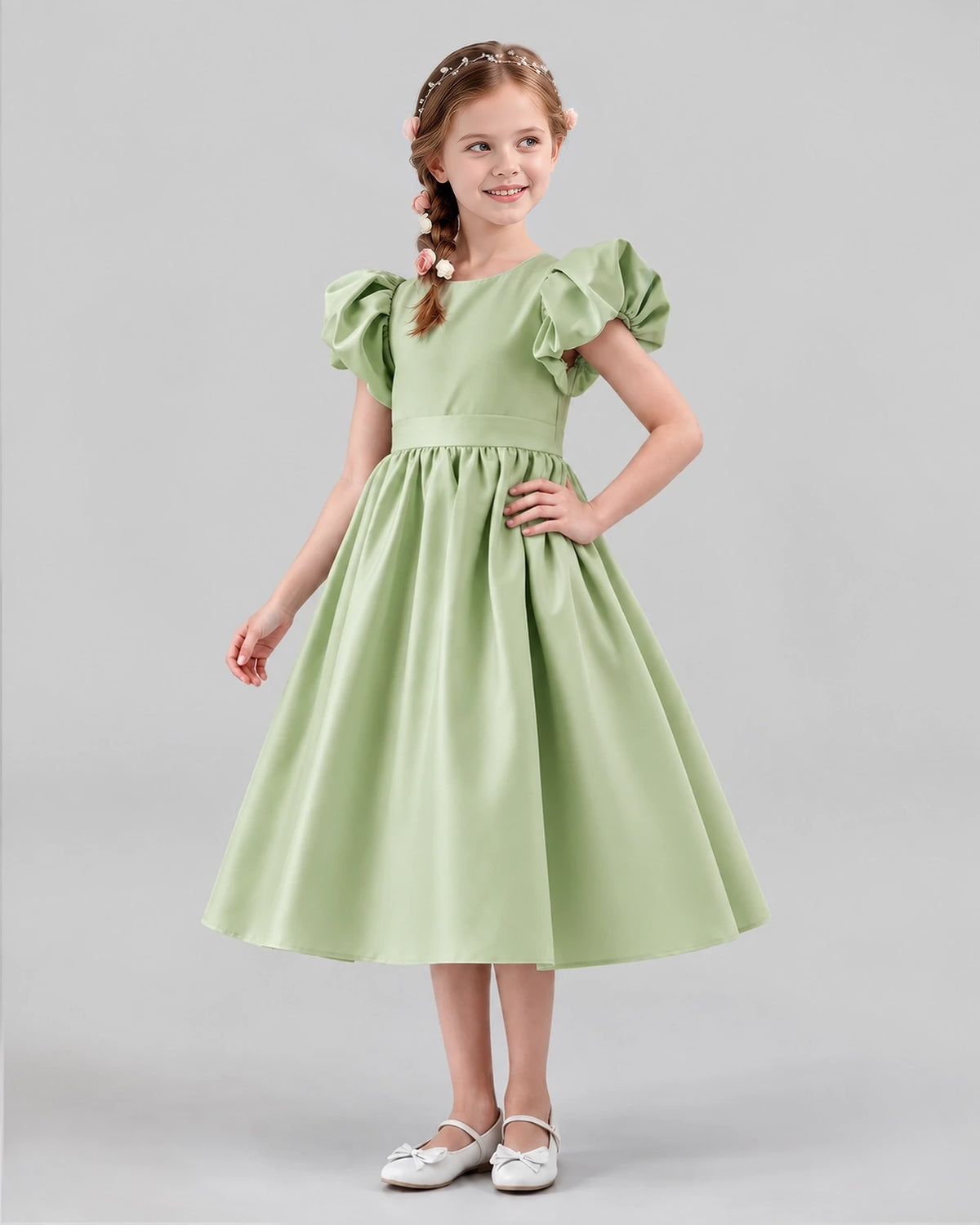 Sage Green A-line Girls Formal Dresses Side