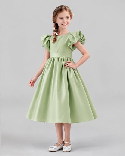 Sage Green A-line Girls Formal Dresses Side