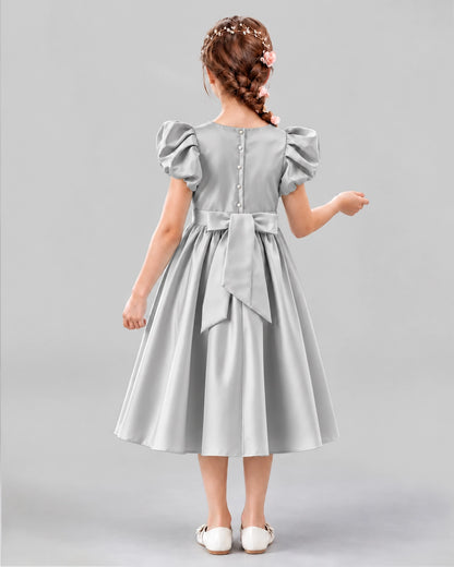 Silver A-line Girls Formal Dresses Back
