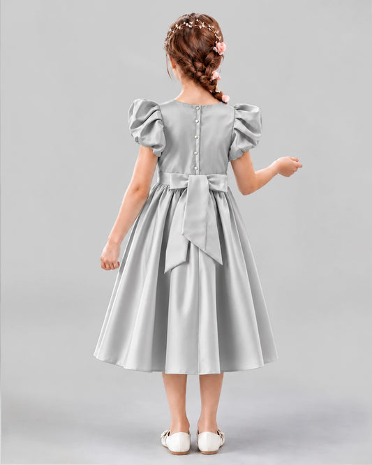 Silver A-line Girls Formal Dresses Back