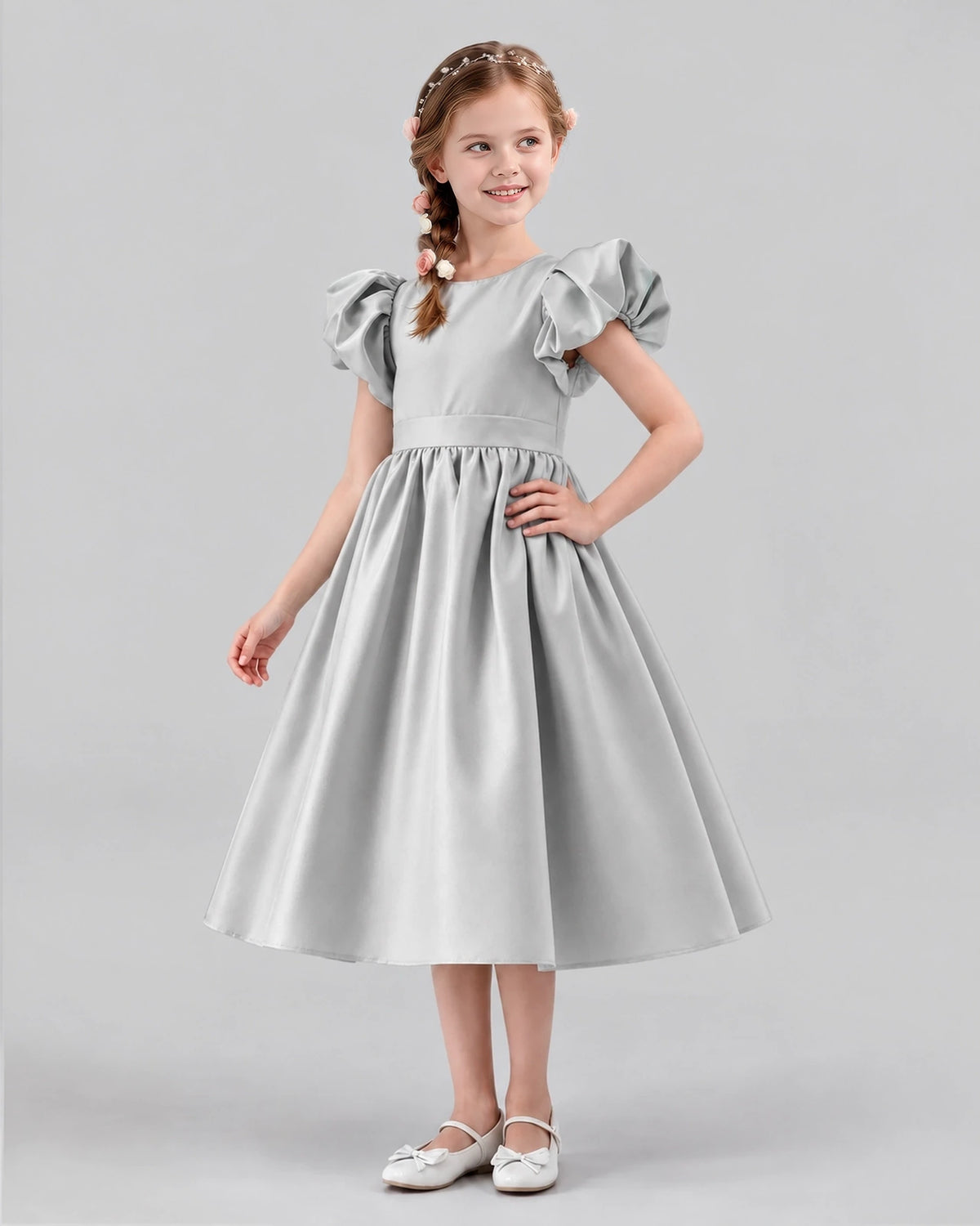 Silver A-line Girls Formal Dresses Side