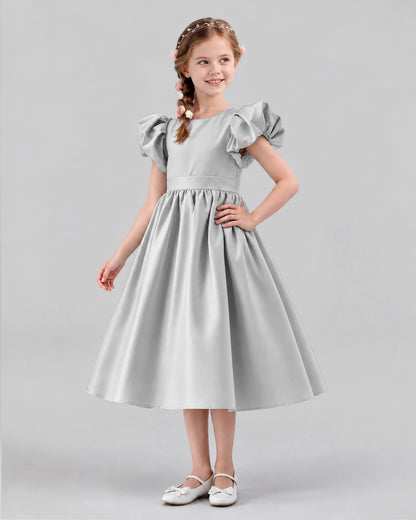 Silver A-line Girls Formal Dresses Side