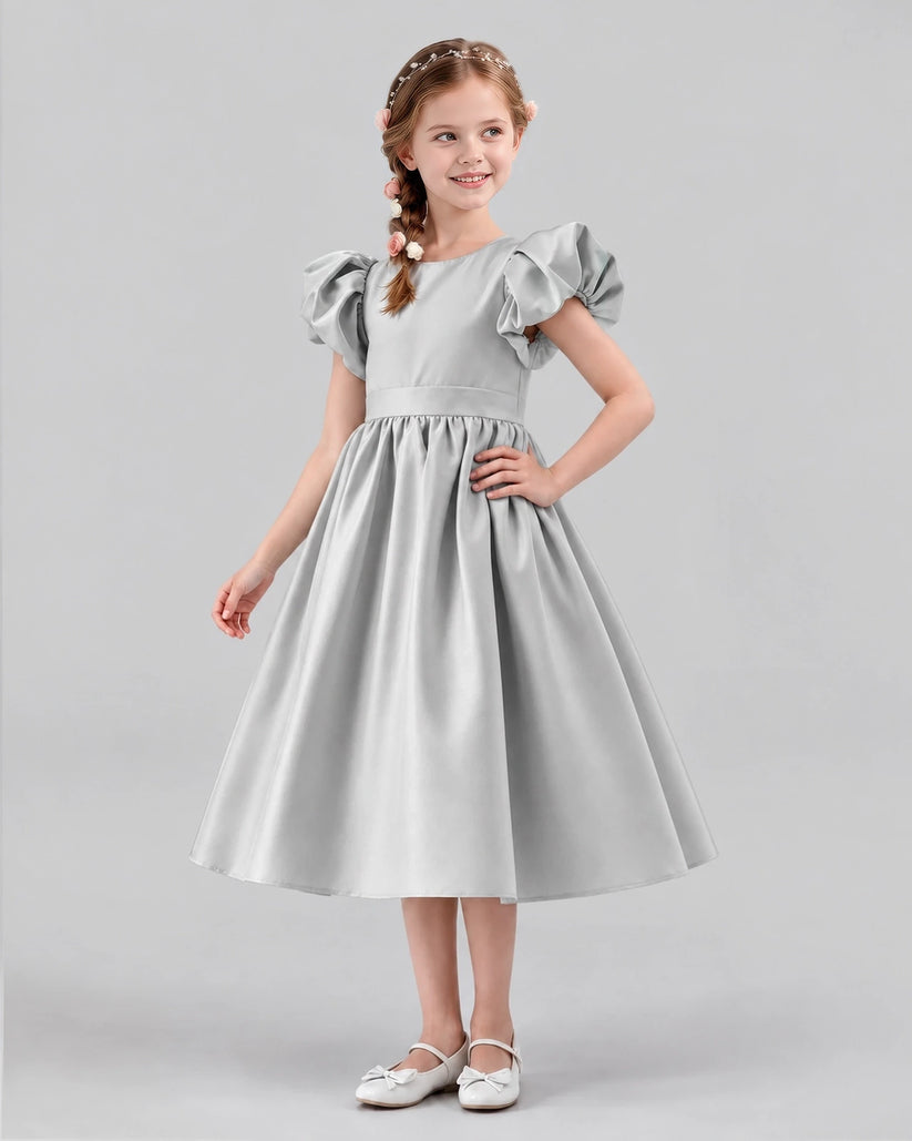 Silver A-line Girls Formal Dresses Side