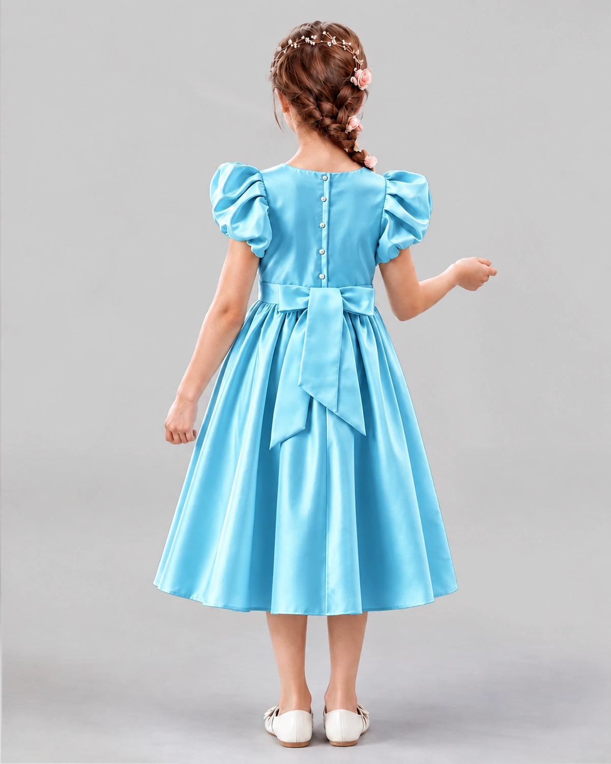 Sky Blue A-line Girls Formal Dresses Back