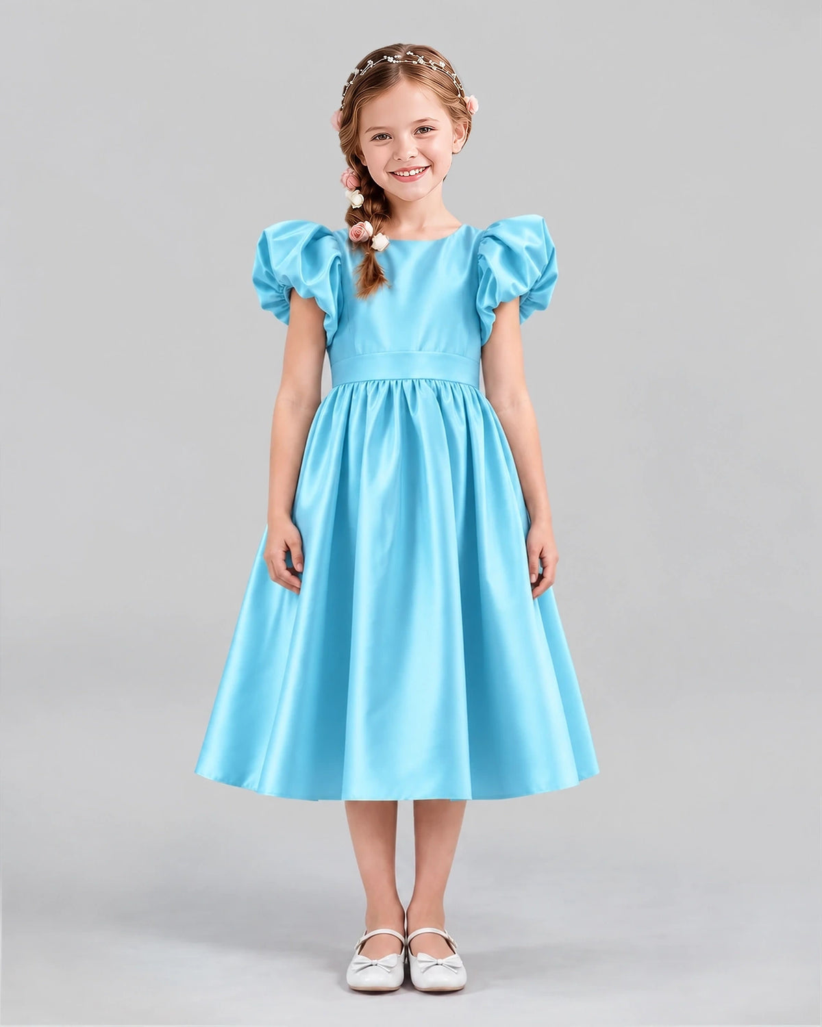 Sky Blue A-line Girls Formal Dresses Front