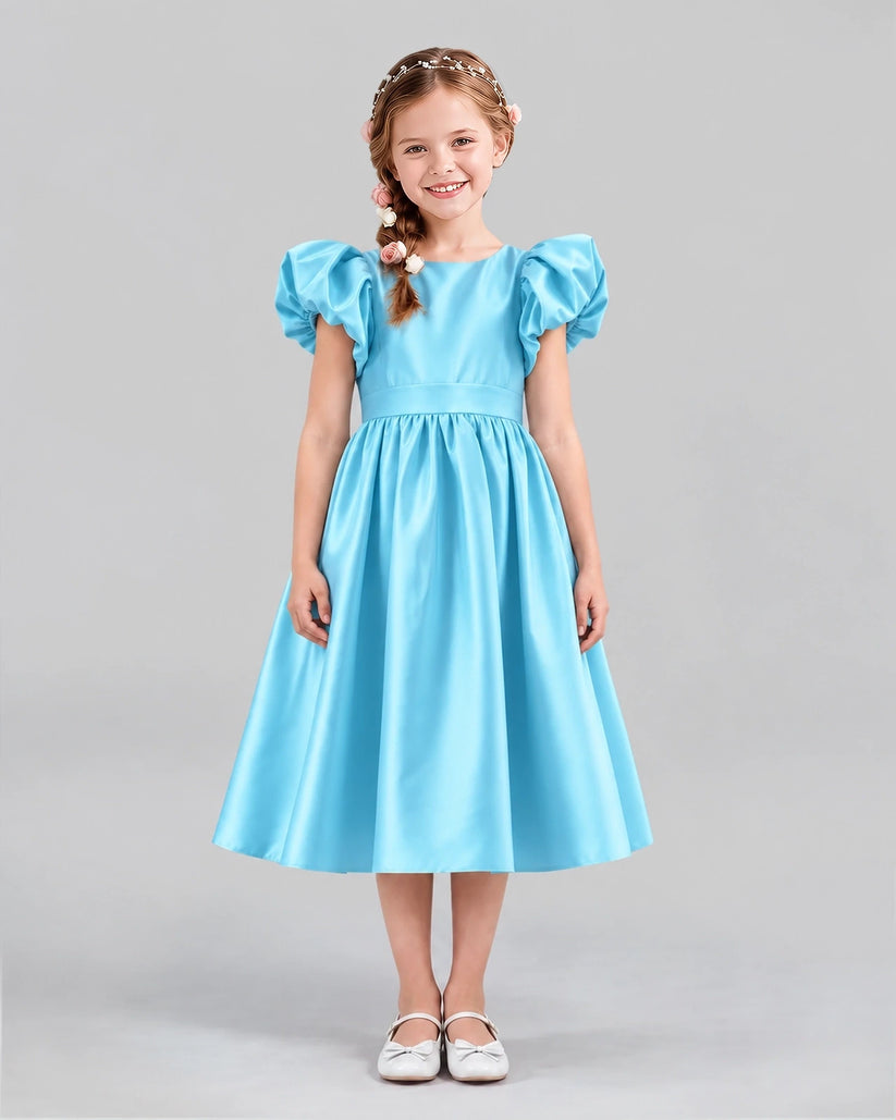Sky Blue A-line Girls Formal Dresses Front