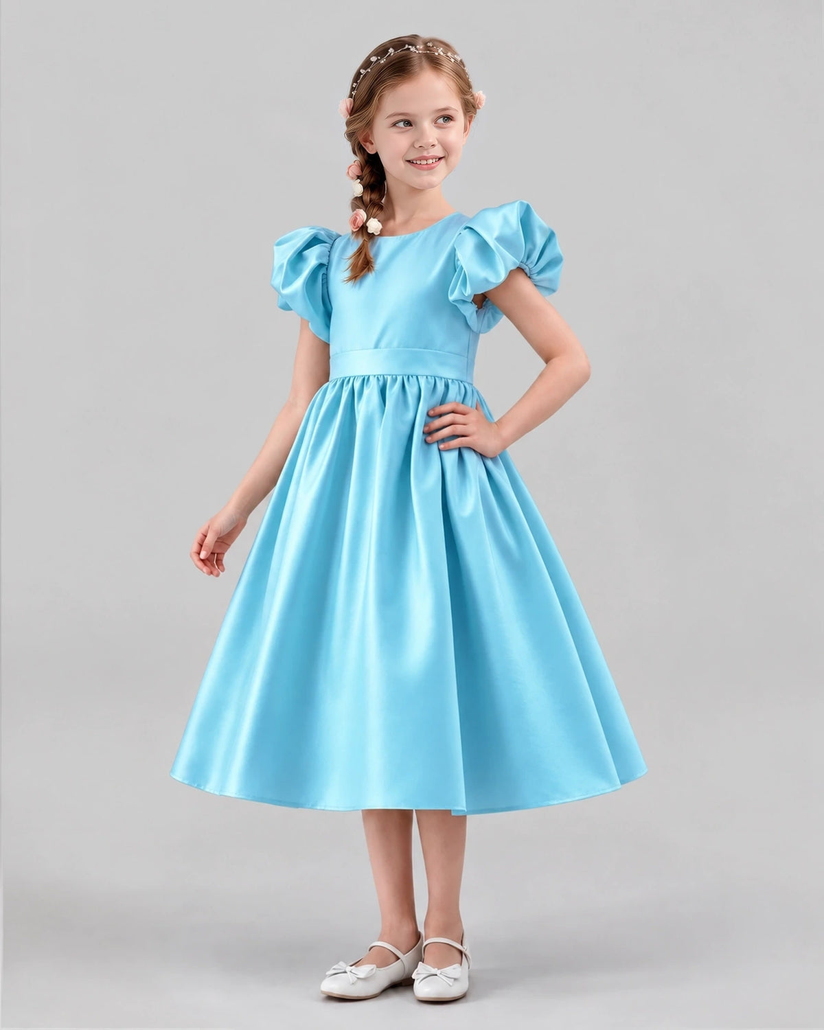 Sky Blue A-line Girls Formal Dresses Side