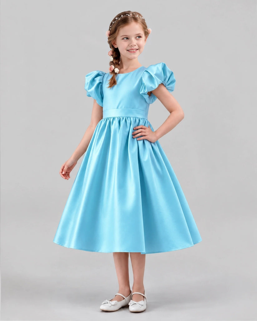 Sky Blue A-line Girls Formal Dresses Side