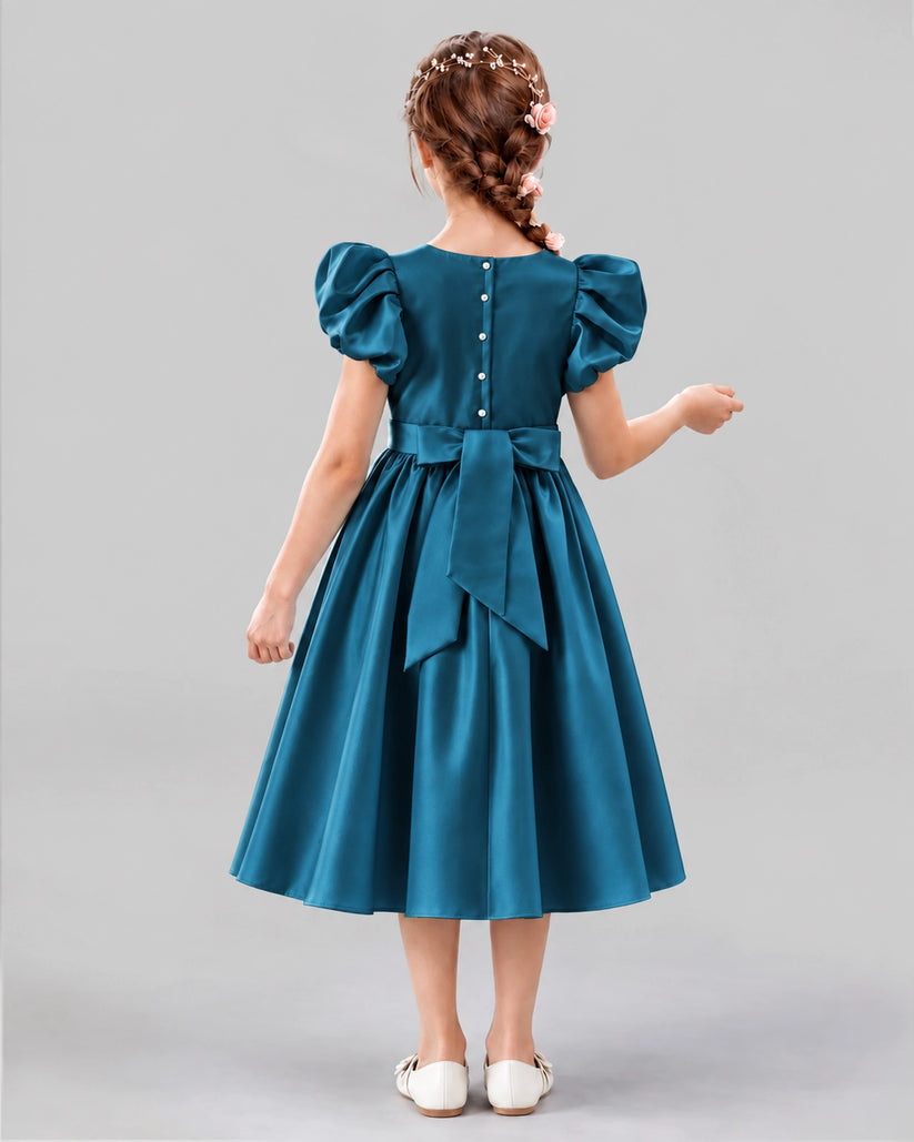 Teal A-line Girls Formal Dresses Back