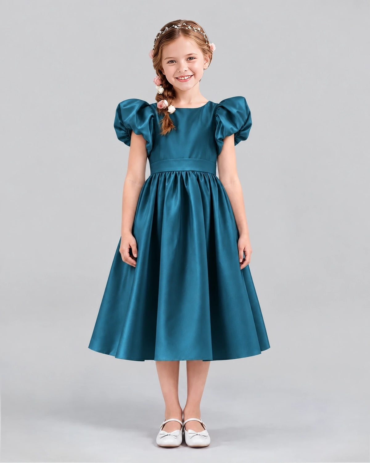 Teal A-line Girls Formal Dresses Front
