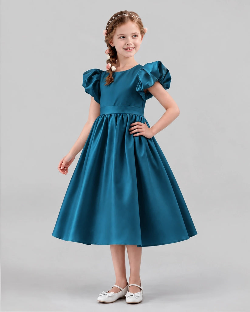 Teal A-line Girls Formal Dresses Side