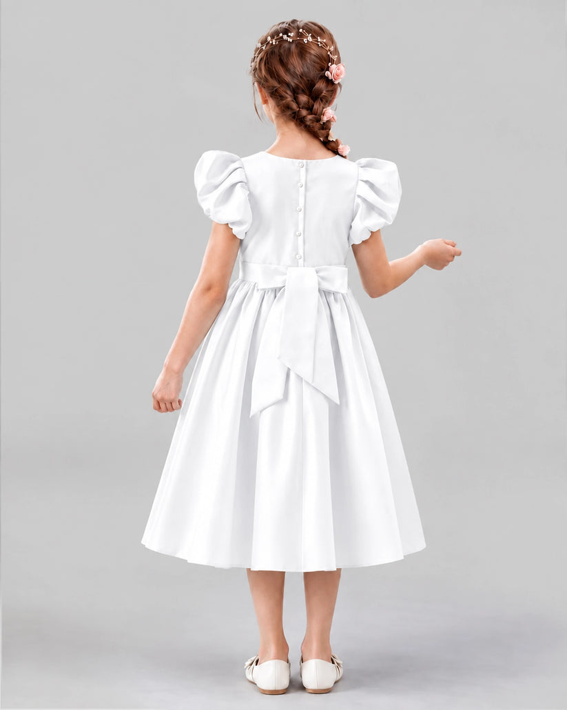 White A-line Girls Formal Dresses Back