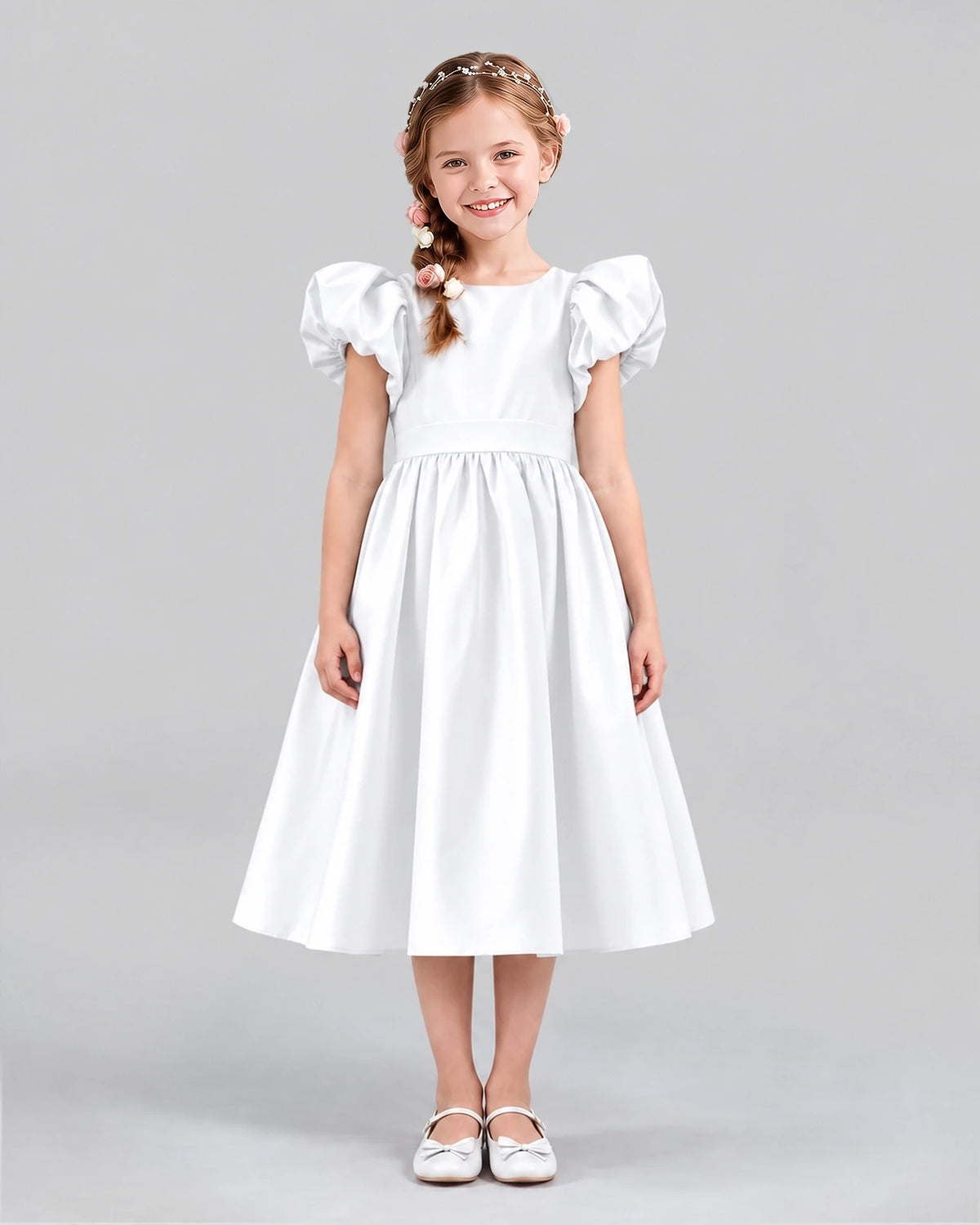 White A-line Girls Formal Dresses Front