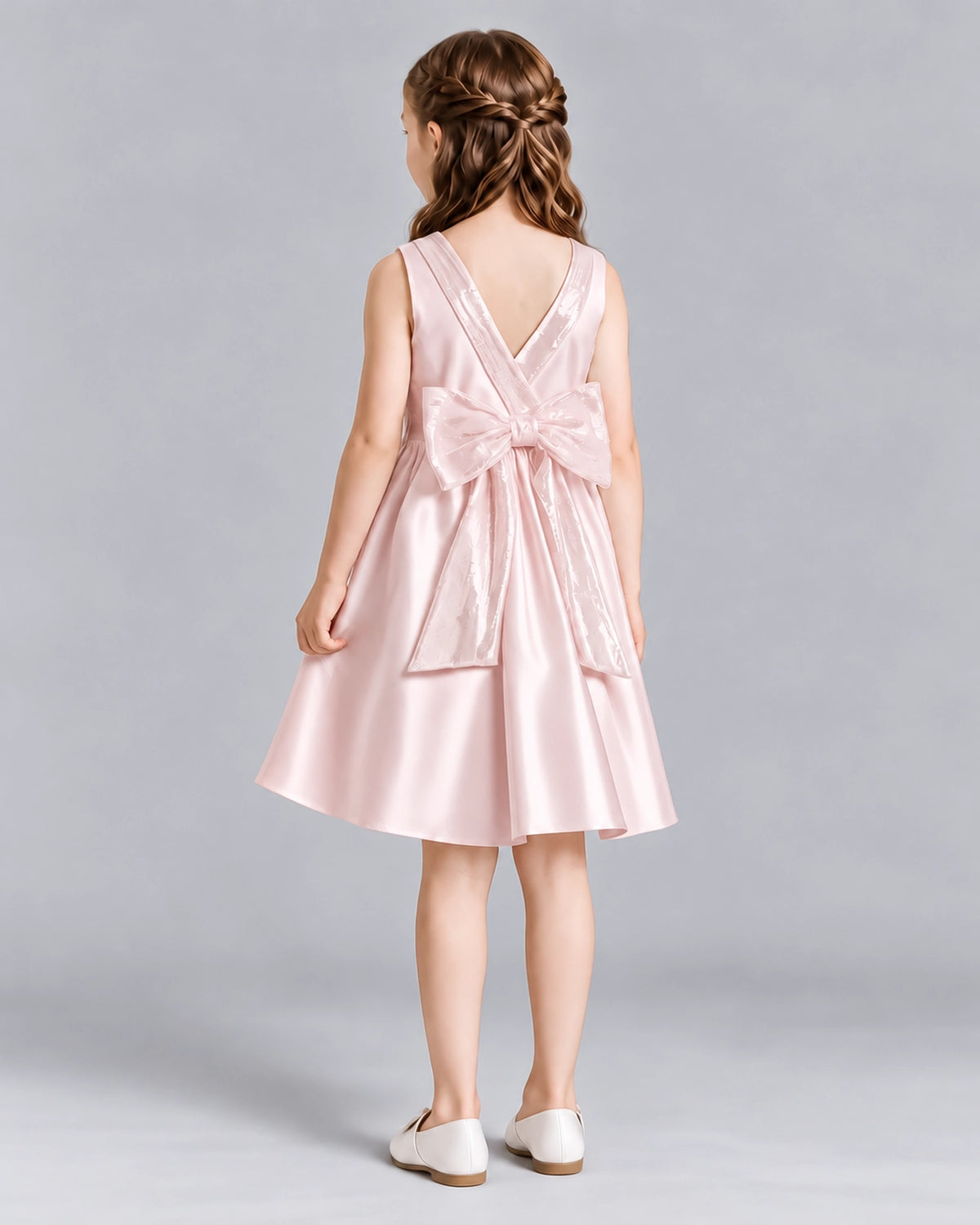 Blush Pink A-line Girls Formal Dresses Back