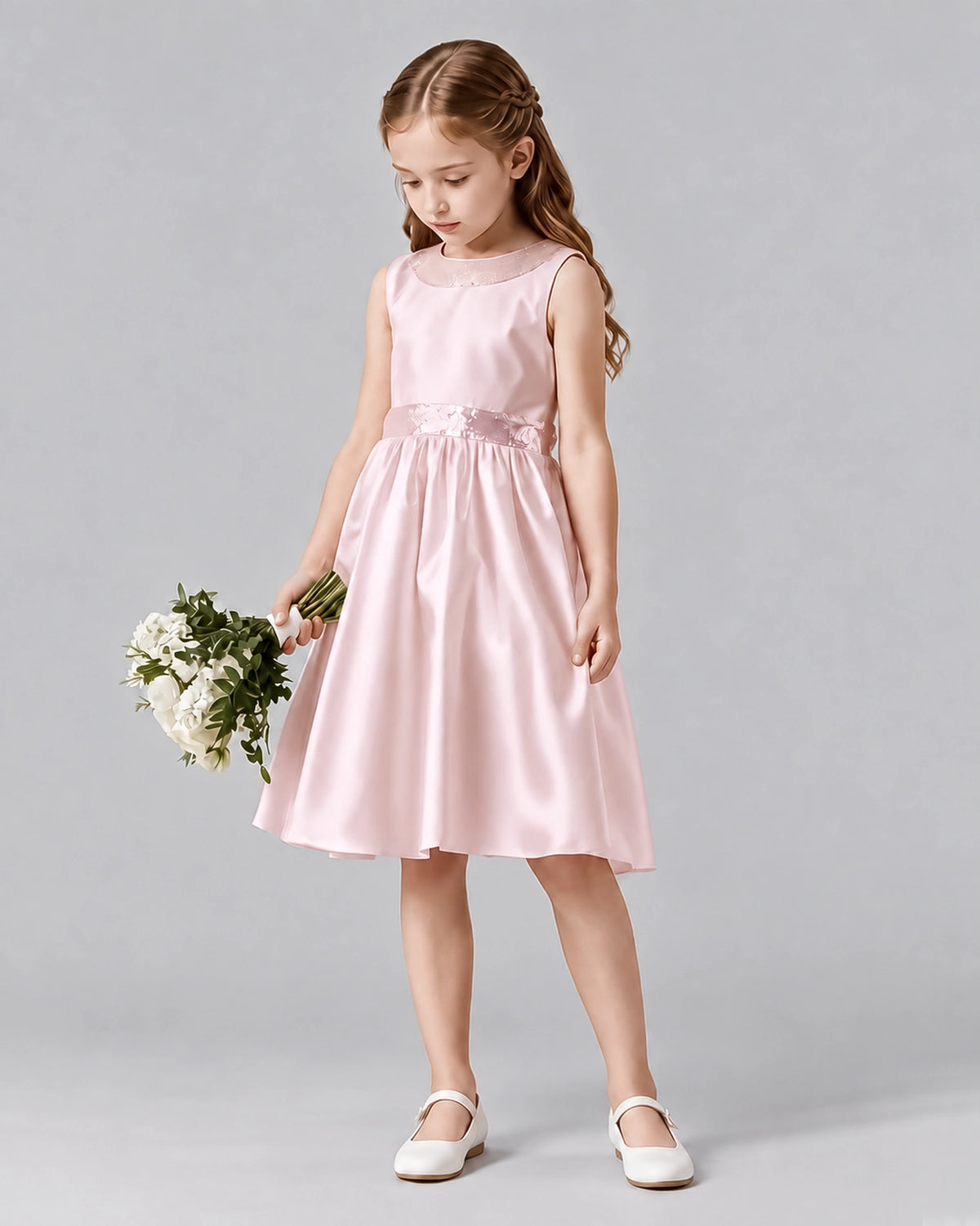 Blush Pink A-line Girls Formal Dresses Side