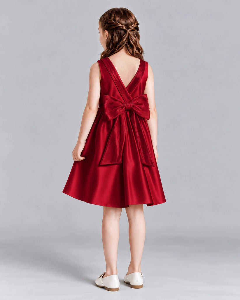 Burgundy A-line Girls Formal Dresses Back