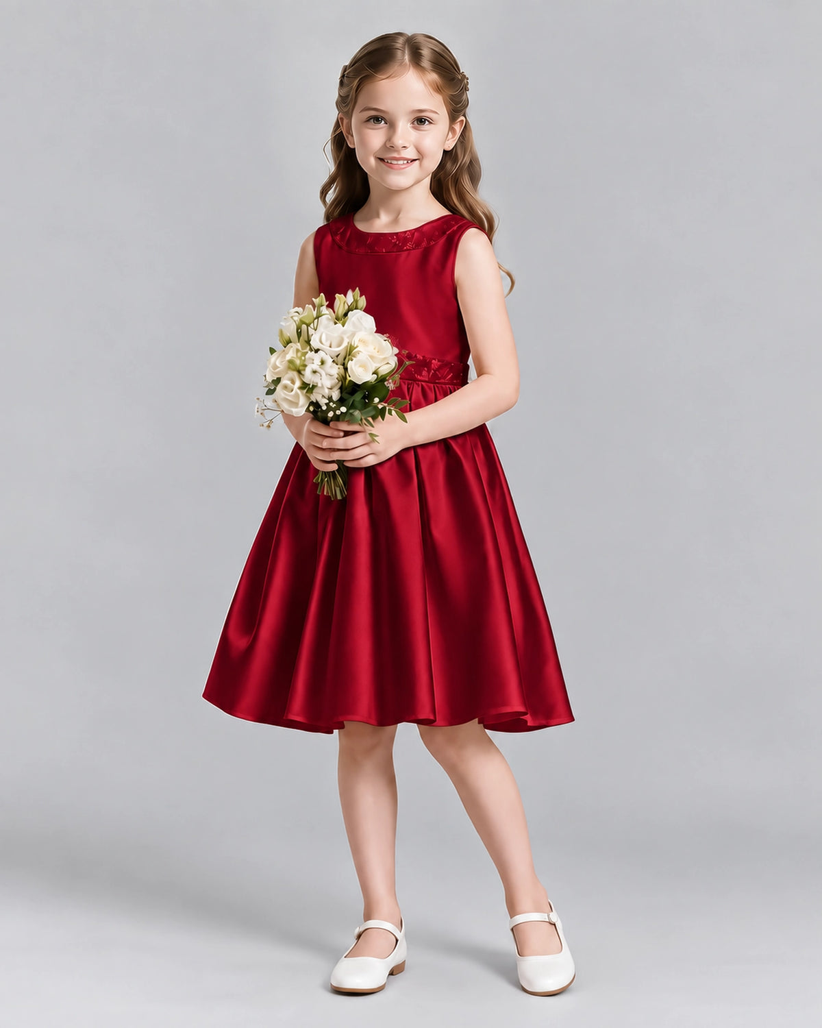 Burgundy A-line Girls Formal Dresses Front