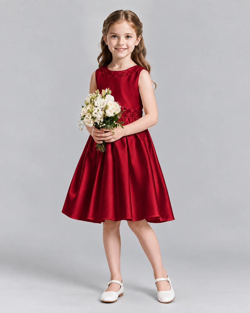 Burgundy A-line Girls Formal Dresses Front