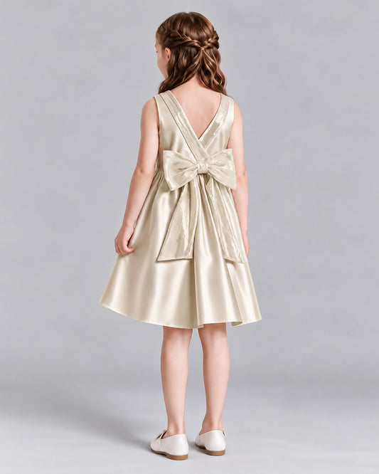 Champagne A-line Girls Formal Dresses Back