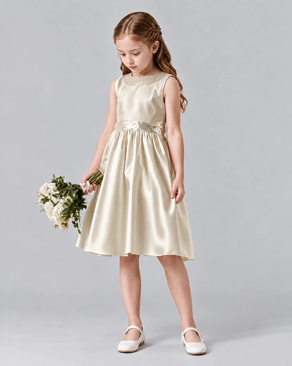 Champagne A-line Girls Formal Dresses Side