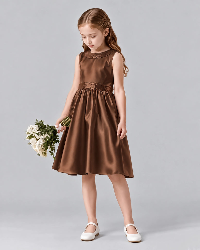 Chocolate A-line Girls Formal Dresses Side